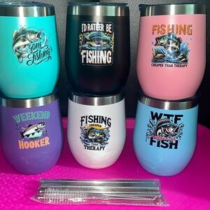 LETS FiSH!  Party wine tumblers with lid stainless steel , added a design by me